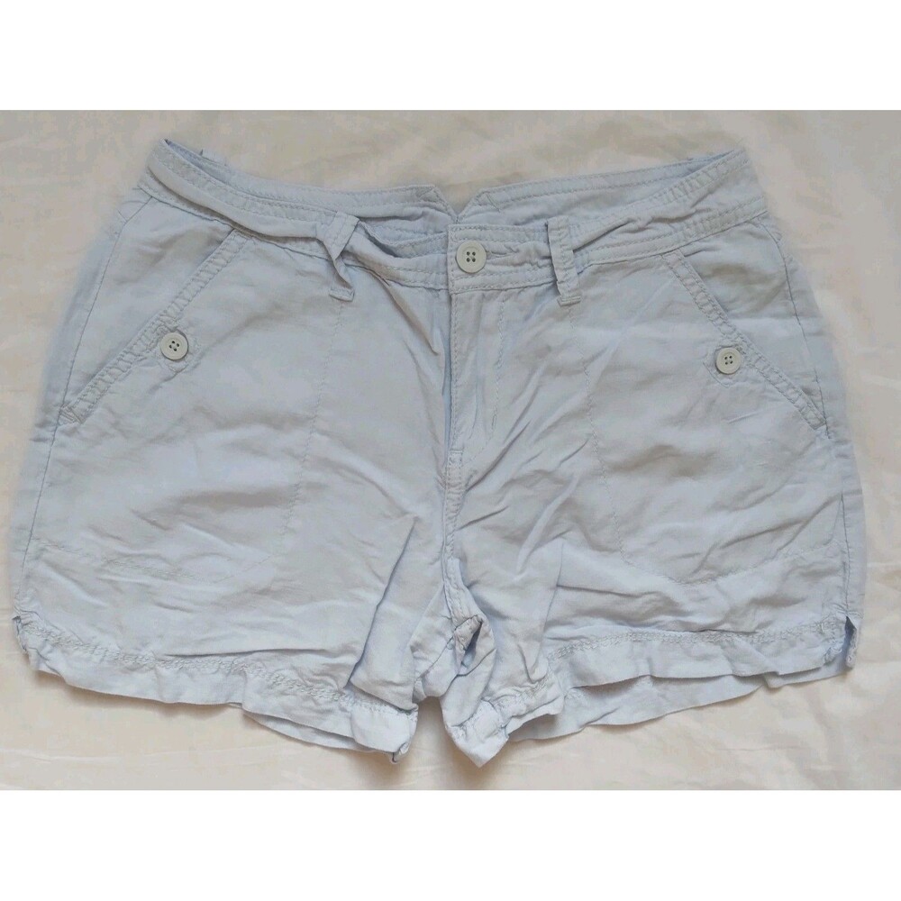 Calvin Klein Linen Blend Shorts Blue Lightweight Chino Casual Womens Size 4